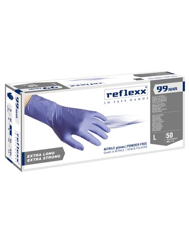 Conf 50 Guanti In Nitrile R99 tg L ultra resist manichetta lunga indaco Reflexx R99/L(9) Reflexx GUANTI DI PROTEZIONE