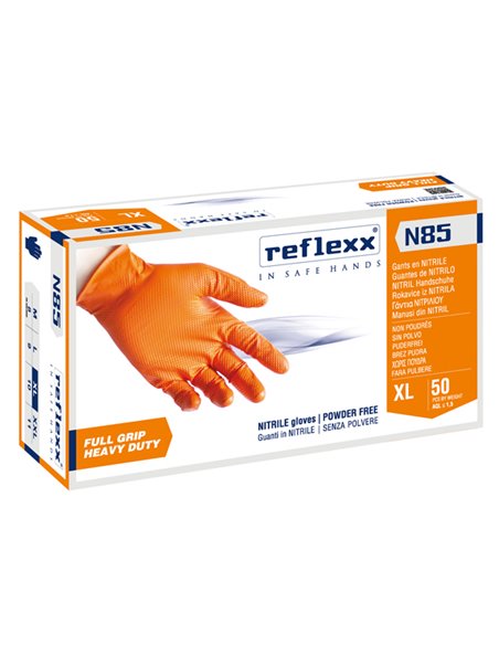 Conf 50 Guanti In Nitrile N85 arancione tg XL ultra resistenti Reflexx N85/XL(10) Reflexx GUANTI DI PROTEZIONE