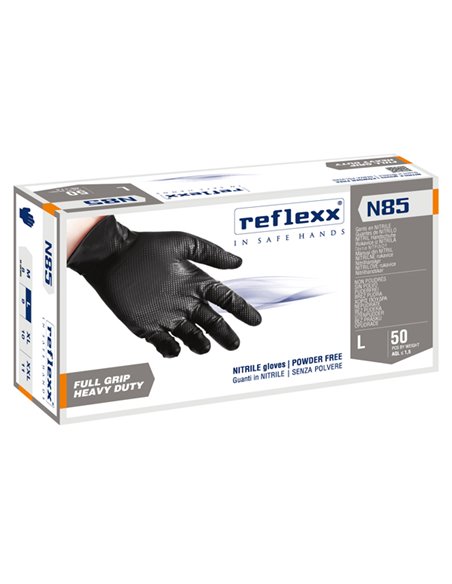 Conf 50 Guanti In Nitrile N85B nero tg L ultra resistenti Reflexx N85B/L(9) Reflexx GUANTI DI PROTEZIONE