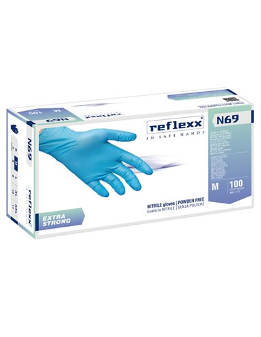 Conf 100 Guanti In Nitrile N69 taglia M azzurri EXTRAstrong Reflexx N69/M8) Reflexx GUANTI DI PROTEZIONE