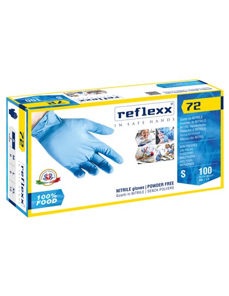 Conf 100 Guanti In Nitrile R72 taglia S azzurri foodline Reflexx R72/S(7) Reflexx GUANTI DI PROTEZIONE