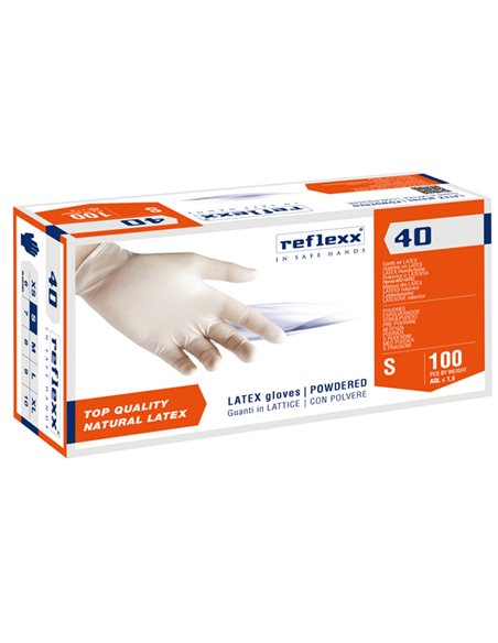 Conf 100 Guanti In lattice c/polvere R40 taglia S bianchi Reflexx R40/S(7) Reflexx GUANTI DI PROTEZIONE