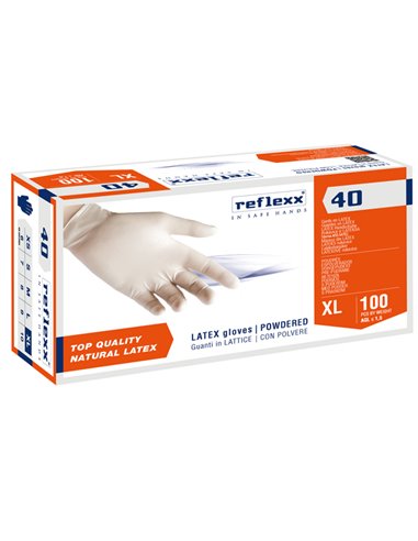 Conf 100 Guanti In lattice c/polvere R40 taglia XL bianchi Reflexx R40/XL(10) Reflexx GUANTI DI PROTEZIONE
