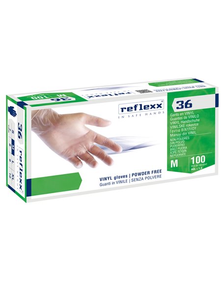 Conf 100 Guanti In vinile s/polvere R36 taglia M bianchi Reflexx R36/M(8) Reflexx GUANTI DI PROTEZIONE