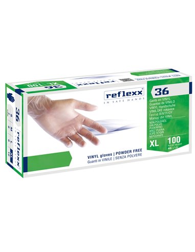 Conf 100 Guanti In vinile s/polvere R36 taglia XL bianchi Reflexx R36/XL(10) Reflexx GUANTI DI PROTEZIONE