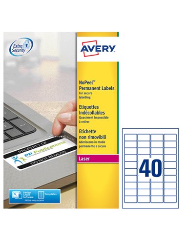 Poliestere adesivo L6145 bianco antim. 20fg A4 45,7x25,4mm(40et/fg) laser Avery L6145-20 AVERY ETICHETTE POLIESTERE COPY-LASE...