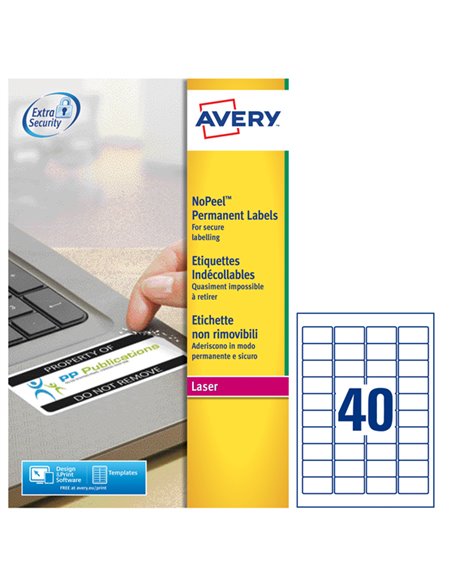 Poliestere adesivo L6145 bianco antim. 20fg A4 45,7x25,4mm(40et/fg) laser Avery L6145-20 AVERY ETICHETTE POLIESTERE COPY-LASE...
