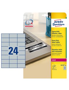 Poliestere adesivo L6133 argento 20fg A4 70x37mm (24et/fg) laser Avery L6133-20 AVERY ETICHETTE POLIESTERE COPY-LASER-INKJET