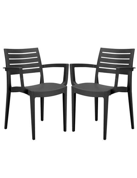 Set da 2 sedie con braccioli Firenze in polipropilene antracite Grandsoleil S6637Y