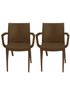 Set da 2 sedie con braccioli Venice in polipropilene moka Grandsoleil S6624MK
