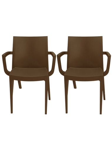 Set da 2 sedie con braccioli Venice in polipropilene moka Grandsoleil S6624MK