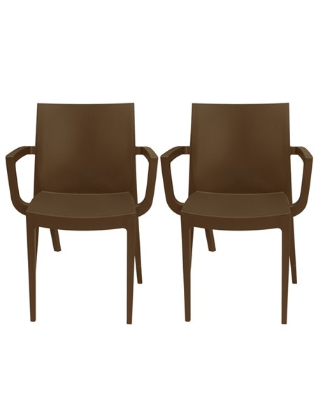 Set da 2 sedie con braccioli Venice in polipropilene moka Grandsoleil S6624MK