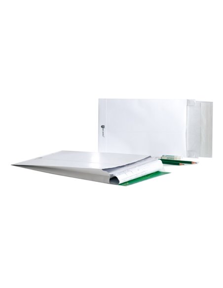 100 Buste bianche a sacco con soffietti Securitex® C4 22,9x32,4x3,8cm 130gr 14222