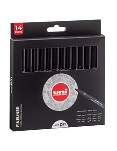 Astuccio Pin fineliner nero 14 gradazioni assortiti Uni Mitsubishi M 84007168 UNI MITSUBISHI FINELINER
