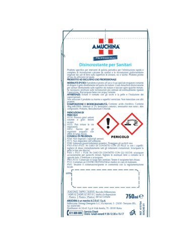 Amuchina professional Disincrostante sanitari 750ml 05-0187 Amuchina Professional DETERGENTI-DETERSIVI PER PULIZIA