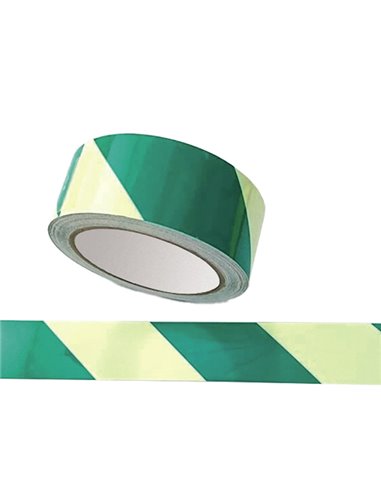 Nastro fotoluminescente adesivo 4cmx10mt colore giallo a strisce verdi L9422