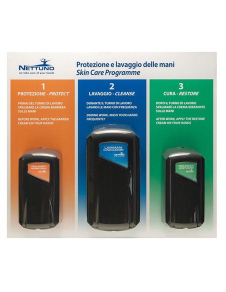 Pannello per la protezione e lavaggio delle mani con 3 dispenser 67,4x60x1cm 01070