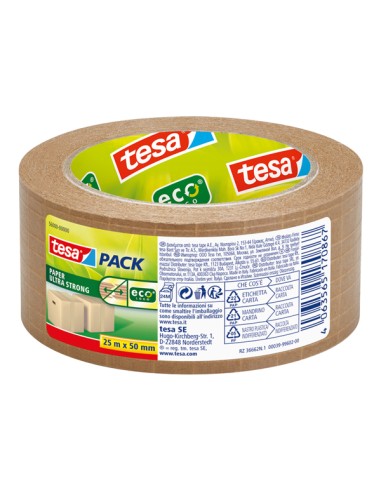 Nastro adesivo 25mt x 50mm Tesapack Paper ultra strong ecoLogo avana Tesa 56000-00000-02 TESA NASTRO PER IMBALLO-TENDINASTRO