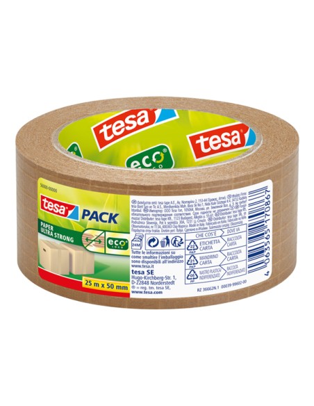 Nastro adesivo 25mt x 50mm Tesapack Paper ultra strong ecoLogo avana Tesa 56000-00000-02 TESA NASTRO PER IMBALLO-TENDINASTRO