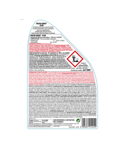 Insetticida/aficida multinsettto pronto uso PFNPO spray no gas 500ml PROTE615 Protemax INSETTICIDI
