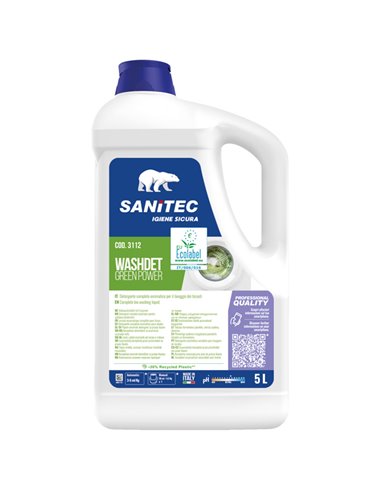 Detersivo liquido lavatrice WASHDET GREEN POWER 5Lt Sanitec 3112 Sanitec DETERGENTI-DETERSIVI PER PULIZIA