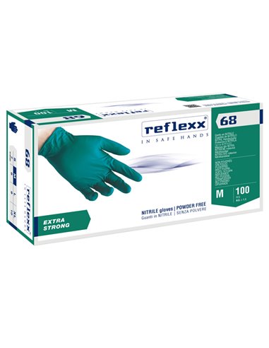 Conf 100 Guanti in nitrile s/polvere R68 taglia M verde Reflexx R68/M