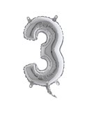 Palloncino in mylar h.36cm numero "3" argento Big Party 42843