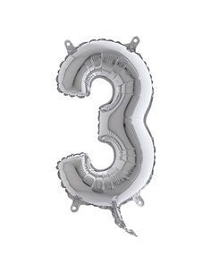 Palloncino in mylar h.36cm numero "3" argento Big Party 42843