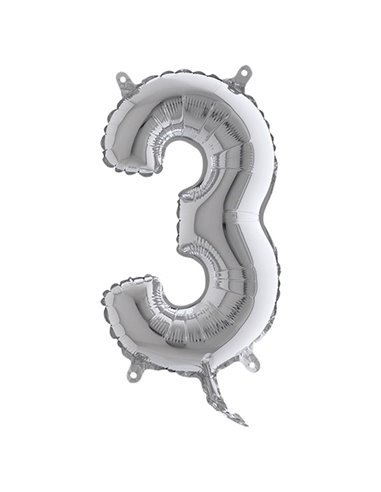 Palloncino in mylar h.36cm numero "3" argento Big Party 42843