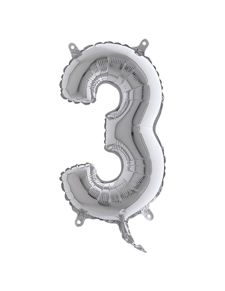 Palloncino in mylar h.36cm numero "3" argento Big Party 42843