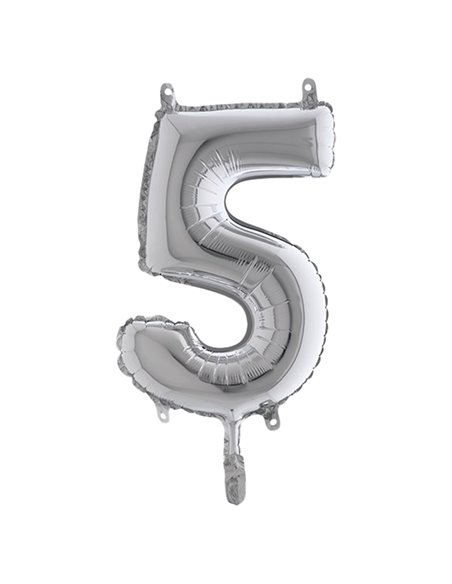 Palloncino in mylar h.36cm numero "5" argento Big Party 42845