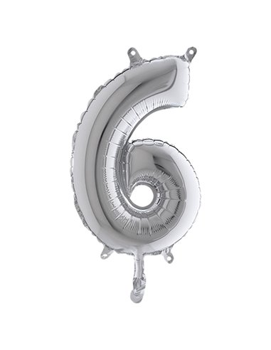 Palloncino in mylar h.36cm numero "6" argento Big Party 42846