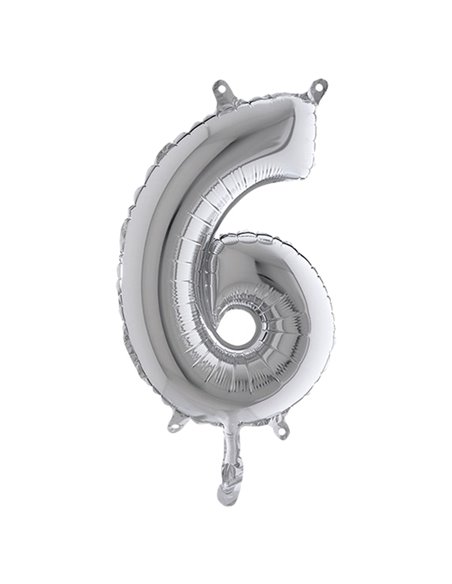Palloncino in mylar h.36cm numero "6" argento Big Party 42846