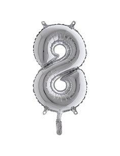 Palloncino in mylar h.36cm numero "8" argento Big Party 42848