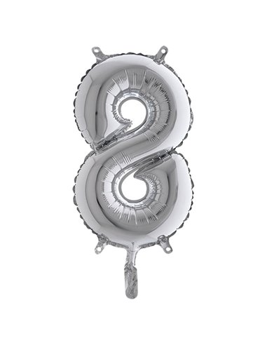Palloncino in mylar h.36cm numero "8" argento Big Party 42848