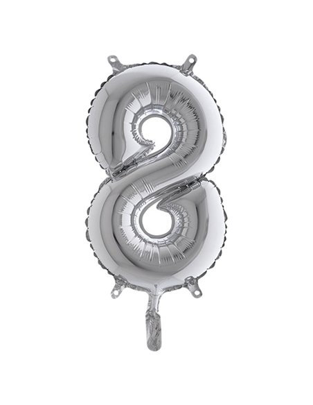 Palloncino in mylar h.36cm numero "8" argento Big Party 42848