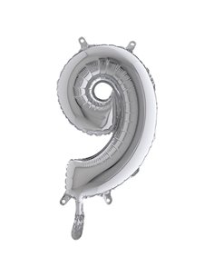 Palloncino in mylar h.36cm numero "9" argento Big Party 42849