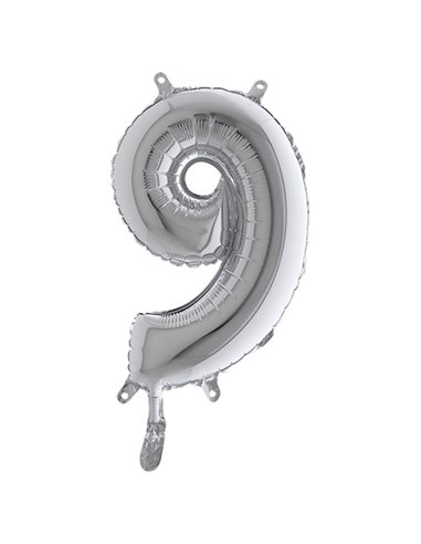 Palloncino in mylar h.36cm numero "9" argento Big Party 42849