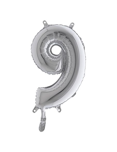 Palloncino in mylar h.36cm numero "9" argento Big Party 42849