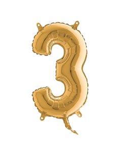 Palloncino in mylar h.36cm numero "3" oro Big Party 42703