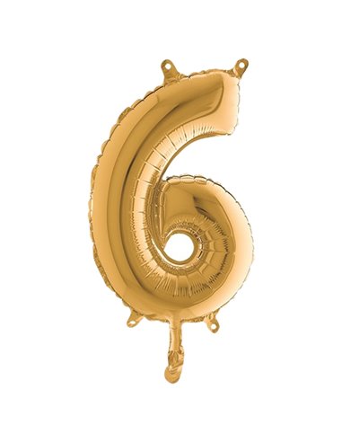 Palloncino in mylar h.36cm numero "6" oro Big Party 42706