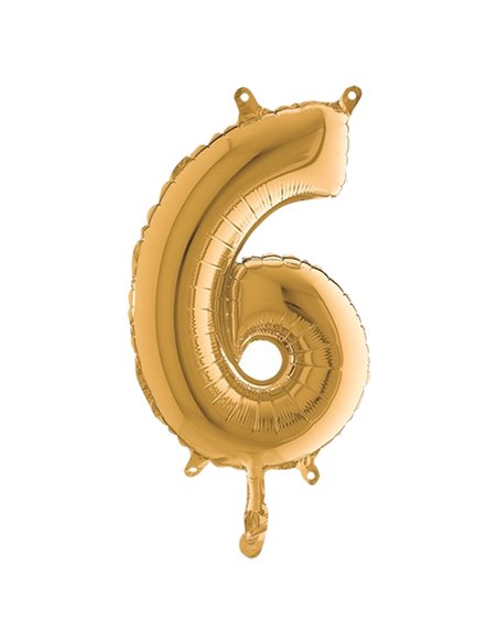 Palloncino in mylar h.36cm numero "6" oro Big Party 42706