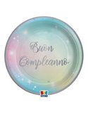 8 piatti Ø24cm Buon Compleanno Soft Rainbow Big Party 74291