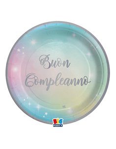 8 piatti Ø24cm Buon Compleanno Soft Rainbow Big Party 74291