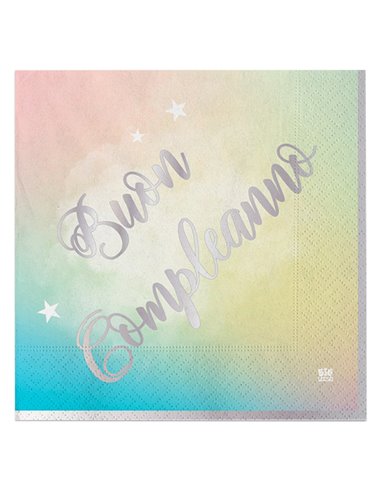 20 tovaglioli in carta 33x33cm Buon Compleanno Soft Rainbow Big Party 74294