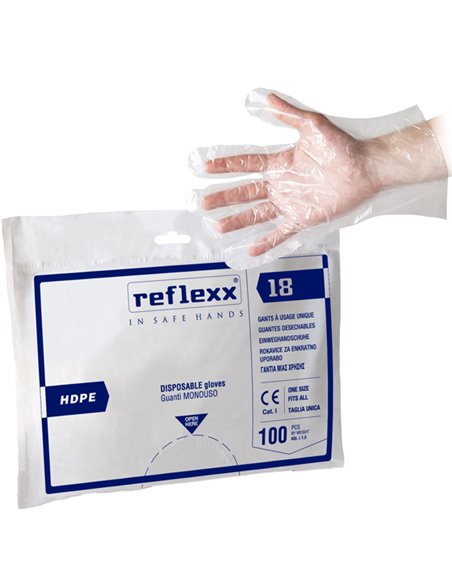 Conf 100 Guanti HDPE R18 taglia unica trasparente Reflexx R18 Reflexx GUANTI DI PROTEZIONE