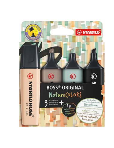 Astuccio 4 evidenziatori Stabilo Boss NatureColors (tE'/sabbia/cenere/nero) 70/4-2-5