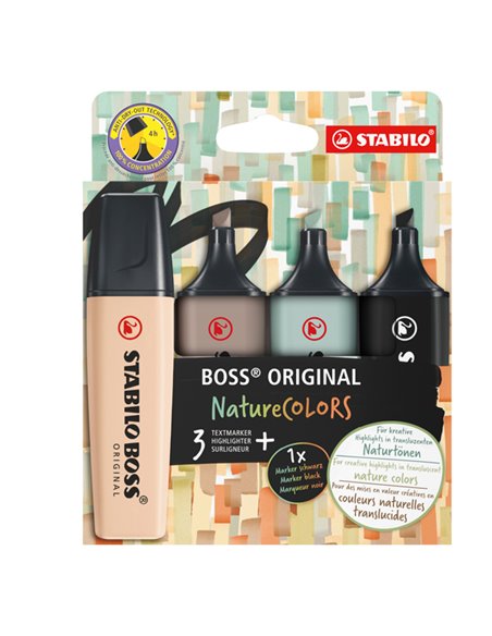 Astuccio 4 evidenziatori Stabilo Boss NatureColors (tE'/sabbia/cenere/nero) 70/4-2-5