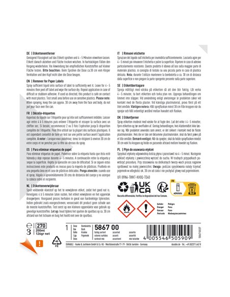 Detergente per rimozione Etichette LABEL REMOVER 200ml- Durable 5867-00 DURABLE SALVIETTE-KIT PER PULIZIA E ARIA