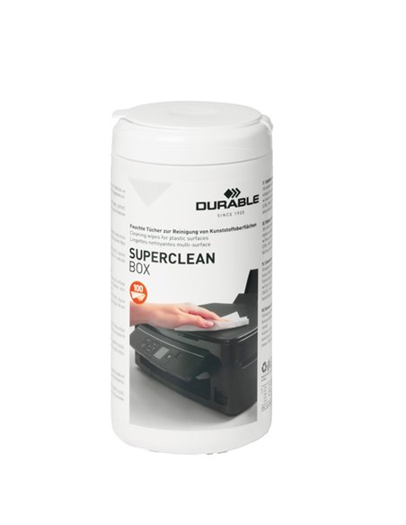 Salviette Detergenti per superfici in plastica SUPERCLEAN BOX 100pz- Durable 5708-02 DURABLE SALVIETTE-KIT PER PULIZIA E ARIA